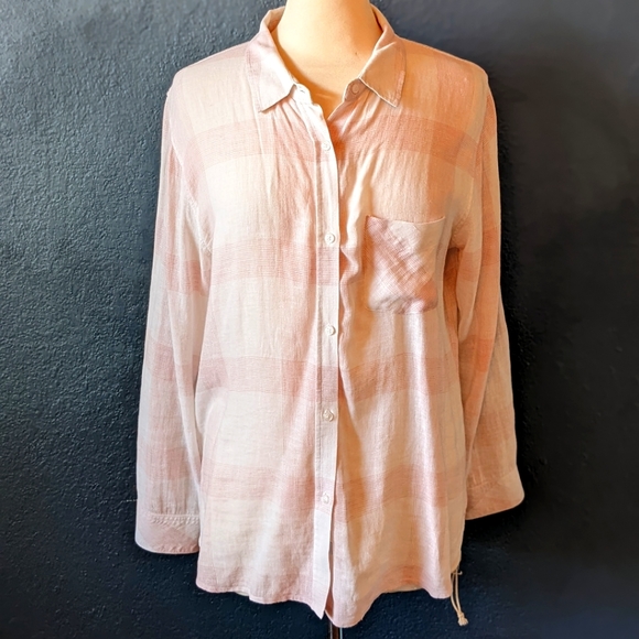 Rails Light Pink Plaid linen blouse - Picture 1 of 4
